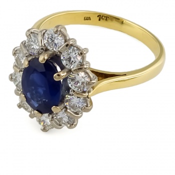 18ct gold Sapphire/Diamond Cluster Ring size N